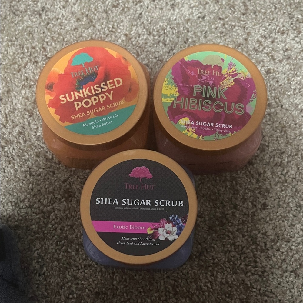 Tree Hut Shea Sugar Scrub Trio - Sunkissed Poppy, Pink Hibiscus, Exotic Bloom